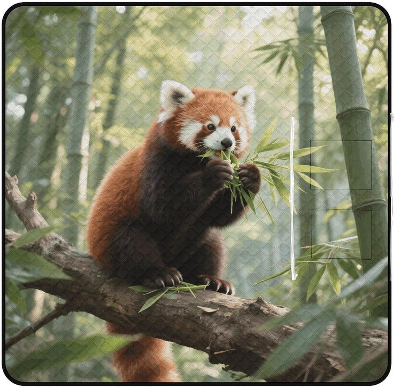 Small Panda Picnic Blanket 200x200cm, Foldable 2-in-1 Picnic Mat and Tote Bag Portable Waterproof Beach Mat Sandproof Outdoor Blanket for Park, Hiking, Beach, Camping, Travel