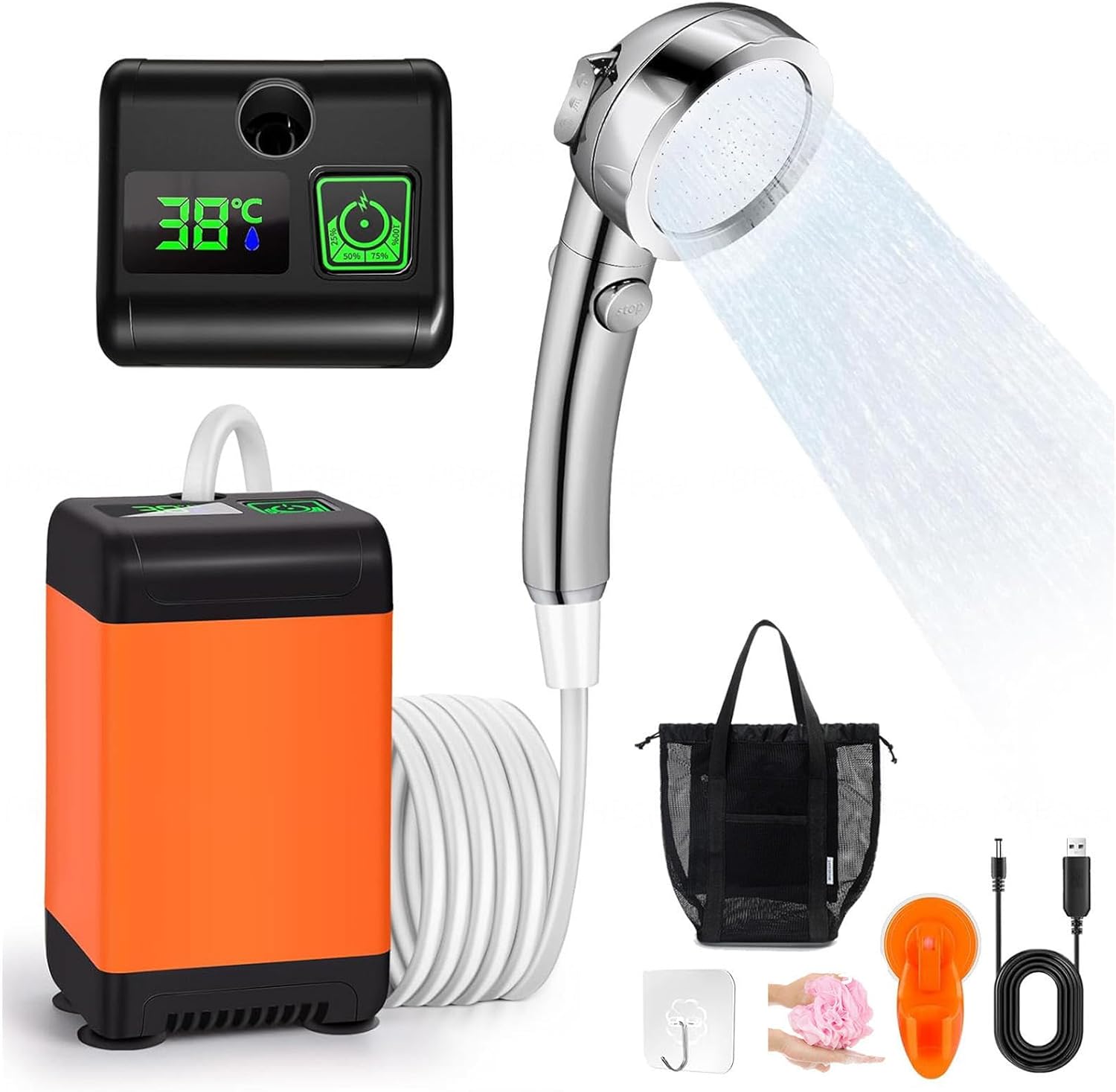Rinse Kit Portable Shower 7800mAh Rechargeable, Camping Shower Head Electric Filter Sprayer Head Camping Shower Head for Outdoor, Pet Bath, RV, Hiking, Beach