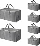 6 Pack-Extra Large Heavy Duty Moving Bags - Waterproof Storage Totes with Handles & Zippers, Foldable for College Dorm, Storage (Clear)