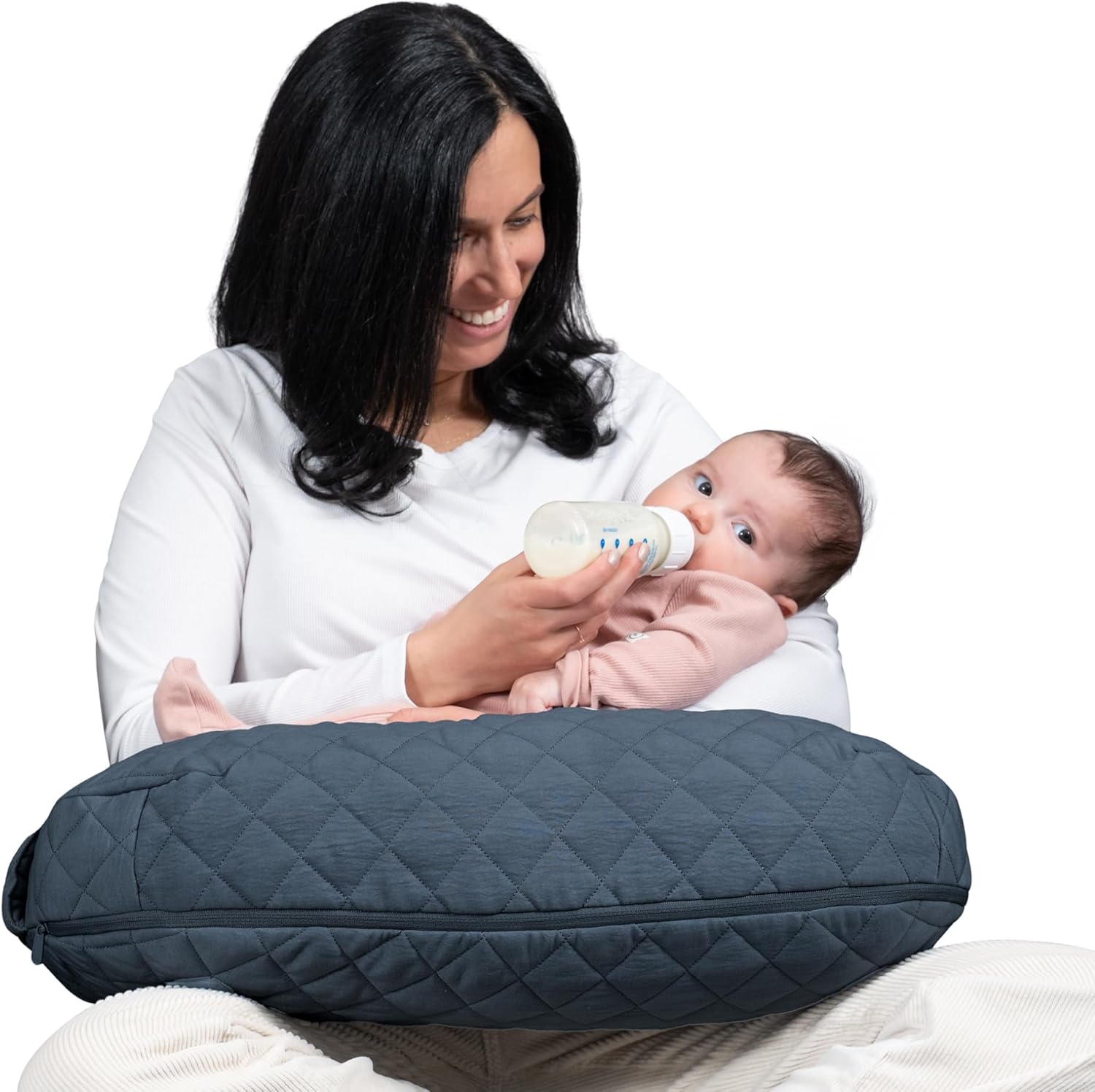 Boppy Nursing Pillow Luxe-Ergonomic Bottle & Breastfeeding Pillow with High Lift & Firm Support-Water-Resistant with Washable Premium Fabric Cover-Baby Safety Alliance Verified-Quilted Slate Blue
