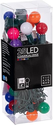 Vista 20 de Vickerman 25 luces LED G30 azules en cable verde, cadena de luz de Navidad de 16