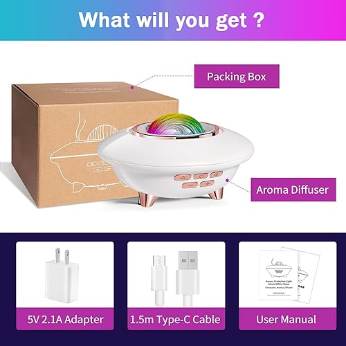 Vista 7 de Essential Oil Diffuser Aromatherapy Diffusers for Home Bedroom,8 Colors Star Projector White Noise Scent Diffuser for Essential Oils,Waterless Auto