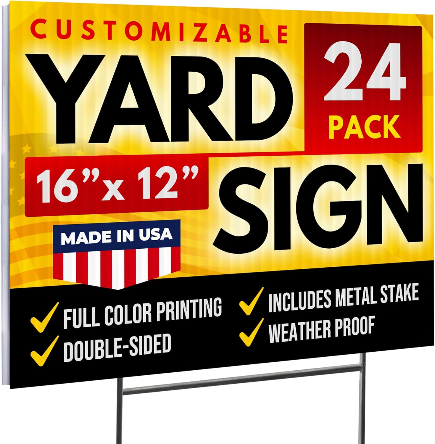 16"x12" Double Sided Custom Yard Signs with Stakes, Personalized Blank Yard Signs for Outdoors, Customized Full Color Corrugated Plastic Signs for Business p (24-Pack)