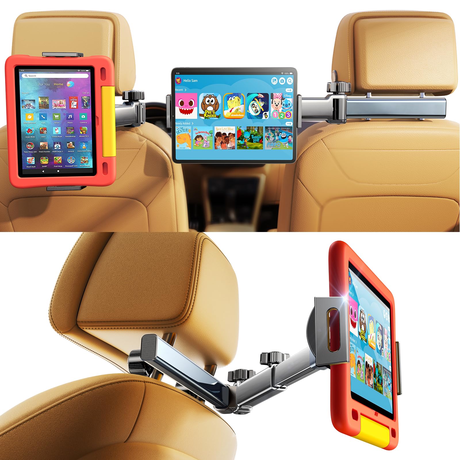 LISEN für iPad Tablet Halterung Auto Kopfstütze, Stabil Tablethalter Auto Ausziehbare 360° Drehbar Auto Zubehör Organizer Kinder Reise für iPad Air Pro/Kindle/Lenovo/Galaxy Tab/Switch 4,7-11,9 Zoll
