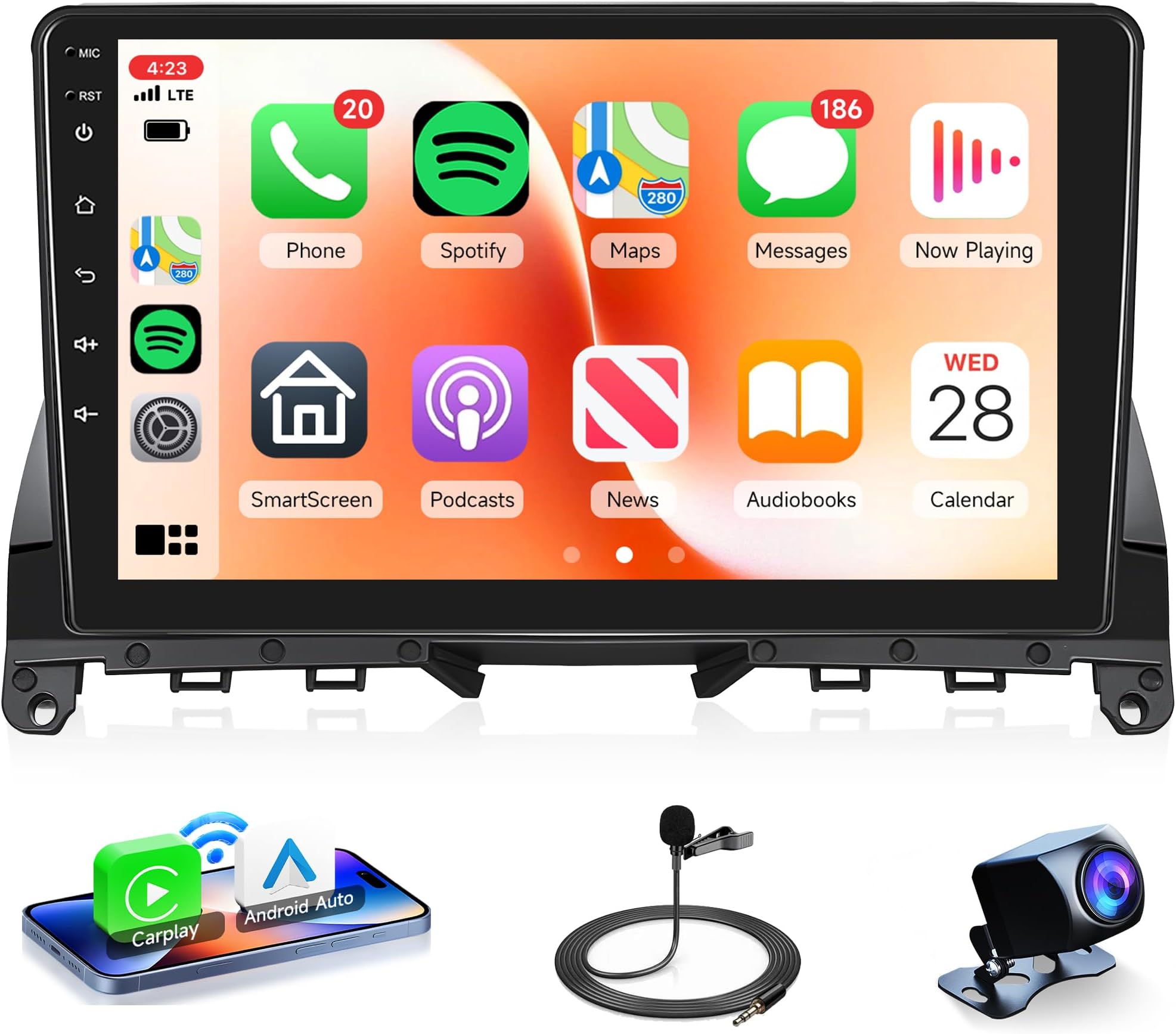 4G+64G Android 15 Car Radio Wireless Carplay for Mercedes Benz C300 W204 C350 C-Class C180 C200 C230 C250 2006-2011, Rimoody Car Stereo GPS WiFi, Android auto 9 inch Touchscreen BT FM Backup Camera