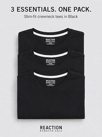 Kenneth Cole REACTION Mens T-Shirt Pack of 3 | UPF 50+ Cotton/Spandex Jersey Slim Fit White T Shirts for Men Pack
