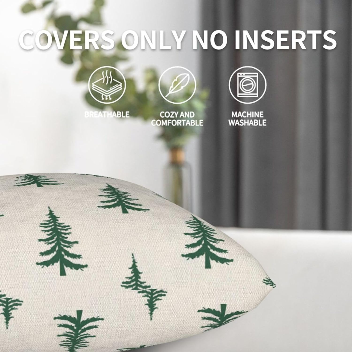 Christmas Pillow Covers 22 x 22 Inch Set of 2, White Green Chirstmas Tree Decorations Throw Pillow Covers Outdoor Winter Holiday Farmhouse Xmas Cushion Case Linen Square for Home Couch Sofa