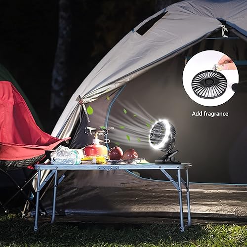 Miniatura 9 de Lepro Linterna de camping con ventilador de campamento, ventilador recargable, artículos esenciales para camping, 2 modos de iluminación, ventilador