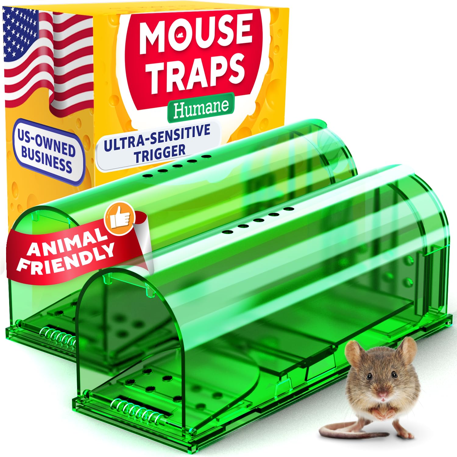 Humane Catch and Release Indoor/Outdoor Mouse Traps Pack of 2 - Easy Set Durable Traps, Safe for Children, Pets and Humans - Instantly Remove Unwanted Vermin from Your Home