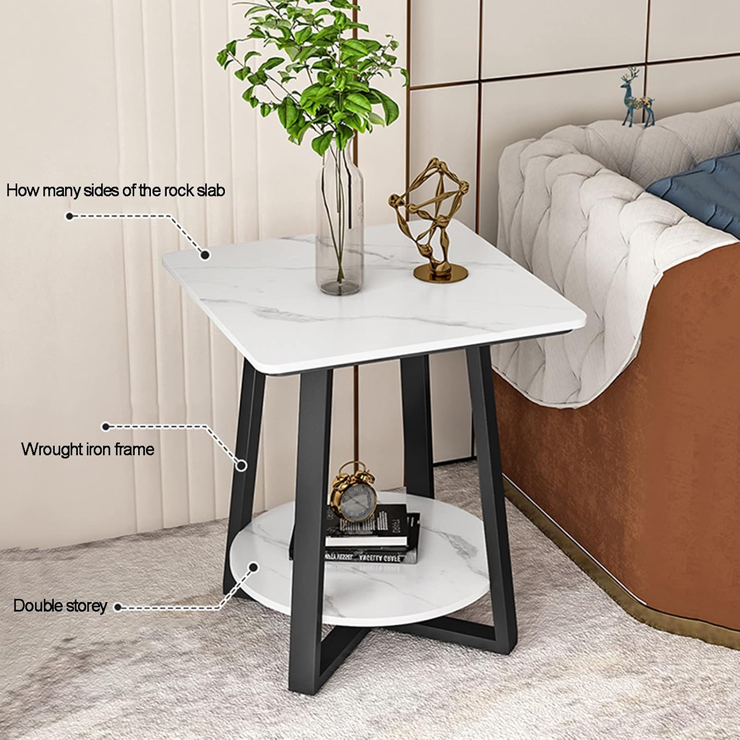 Side Table/End Table, Wall Table Couch Table Square Modern Night Stand Modern Round Faux Marble Top Gray 2