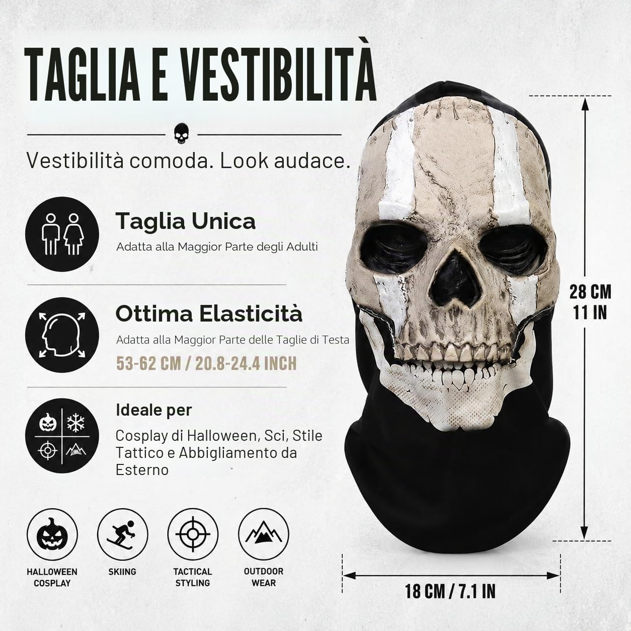 Maschera Ghost Call of Duty, maschera con teschio e merluzzo, maschera fantasma, per Halloween, passamontagna, maschera da fantasma, maschera da scheletro antivento, per cosplay