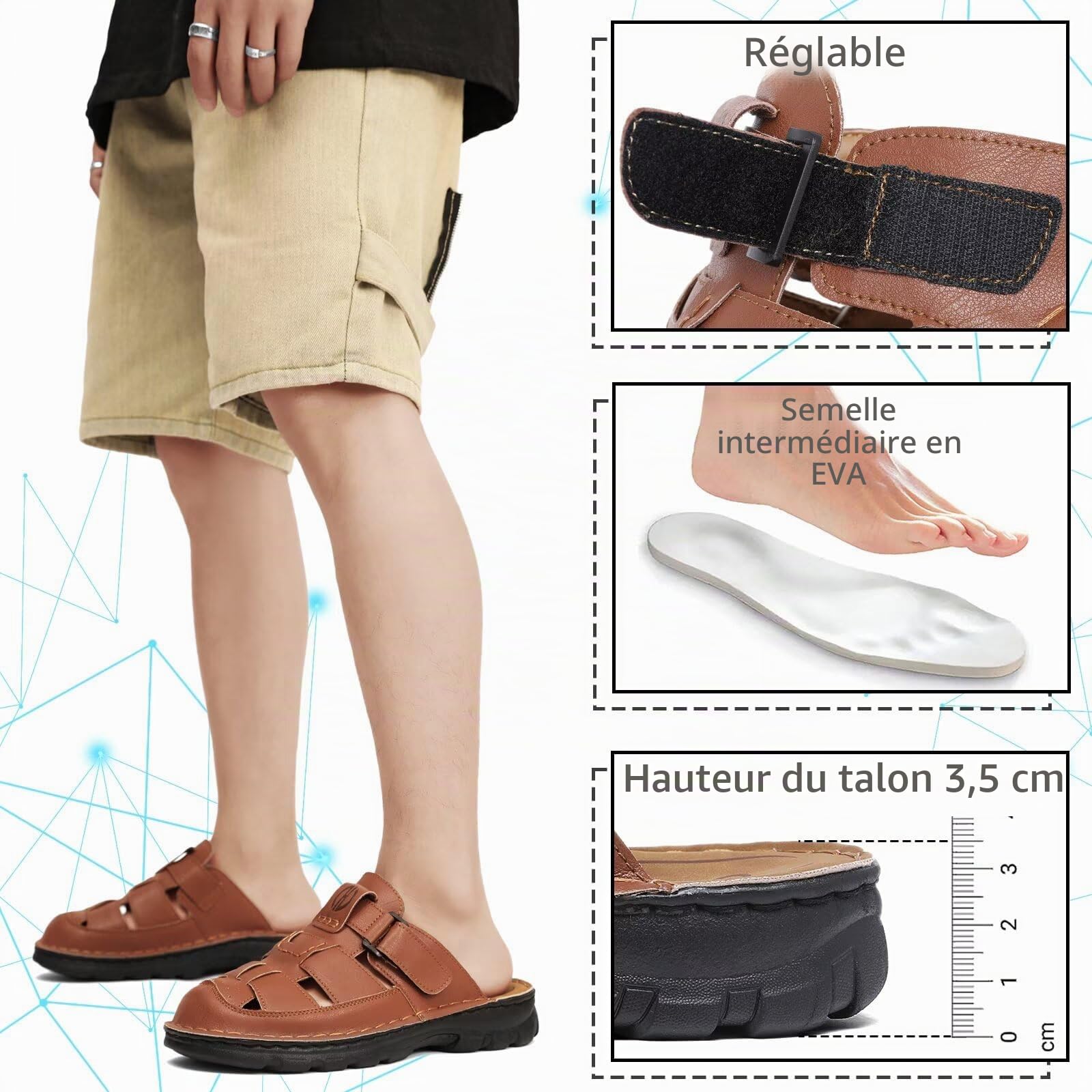 Homme Sabots et Mules Été Cuir Sandales