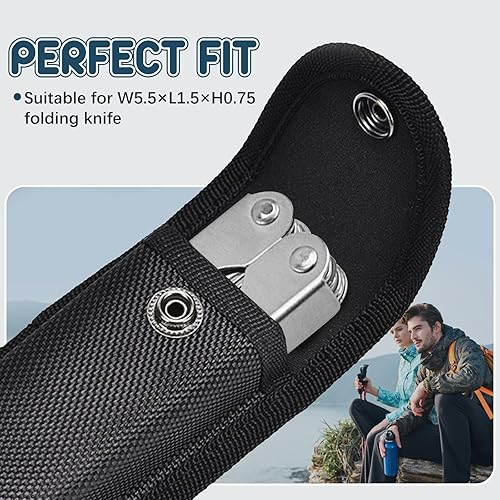 Miniatura 4 de Funda de nailon para cuchillos de bolsillo, funda plegable para cuchillos EDC de 5 a 5.5 pulgadas, bolsa multiherramienta con cierre a presión y