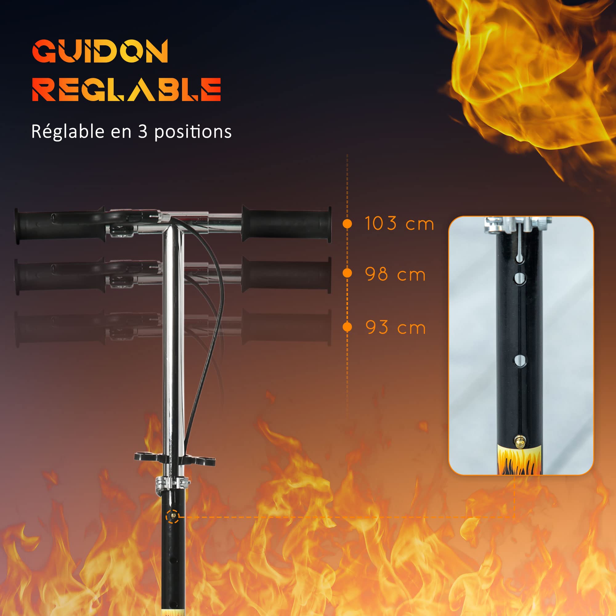 HOMCOM Trottinette Enfant Pliable à 2 Roues pour Enfant de 7 à 14 Ans avec Guidon réglable en Hauteur sur 3 Niveaux et Double Frein - Noir