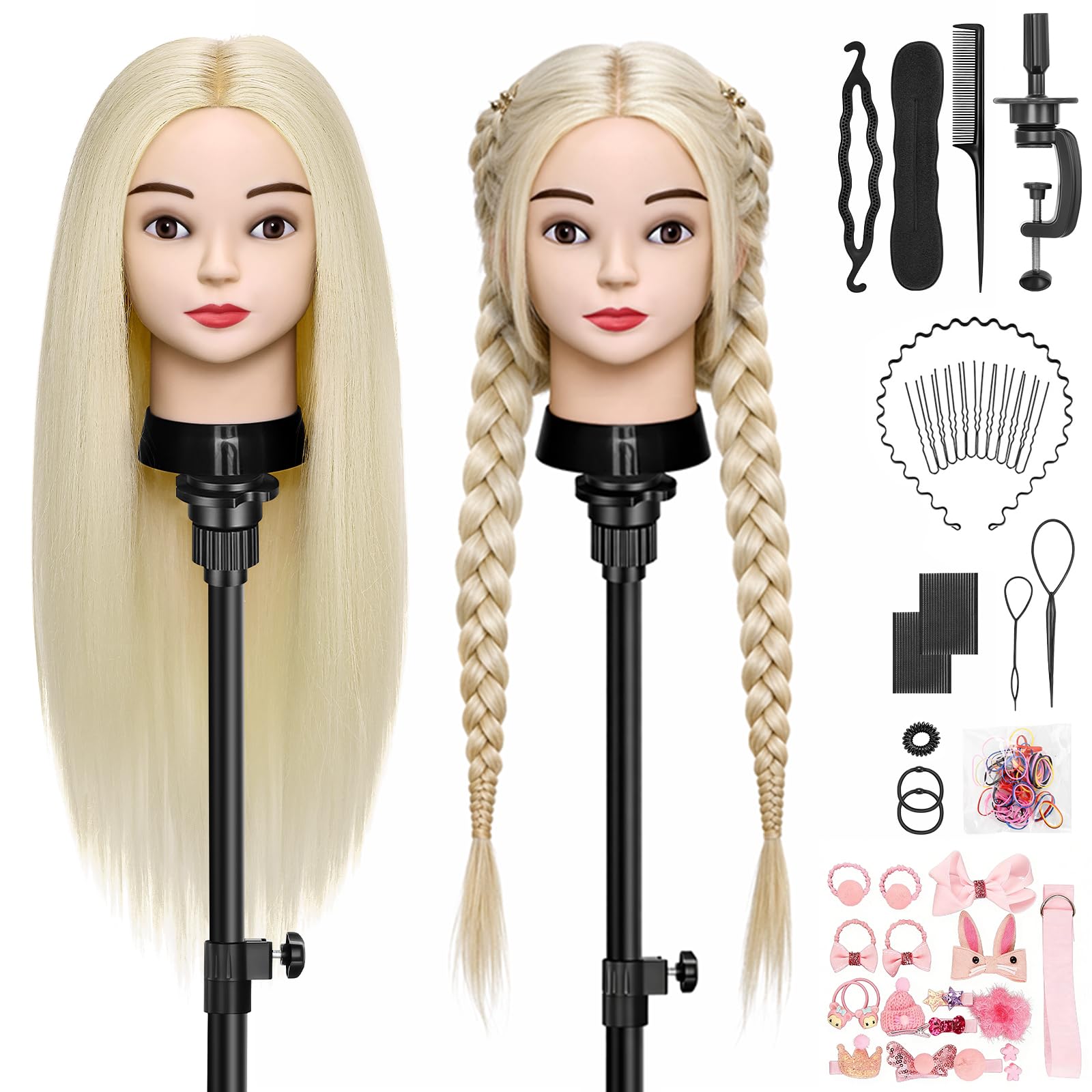 TwoWin Trainingsköpfe 80% Echtes Haar Blond Friseur Training Modell Mannequin Kopf mit Halterung Styling Glätten Locken Dauerwelle