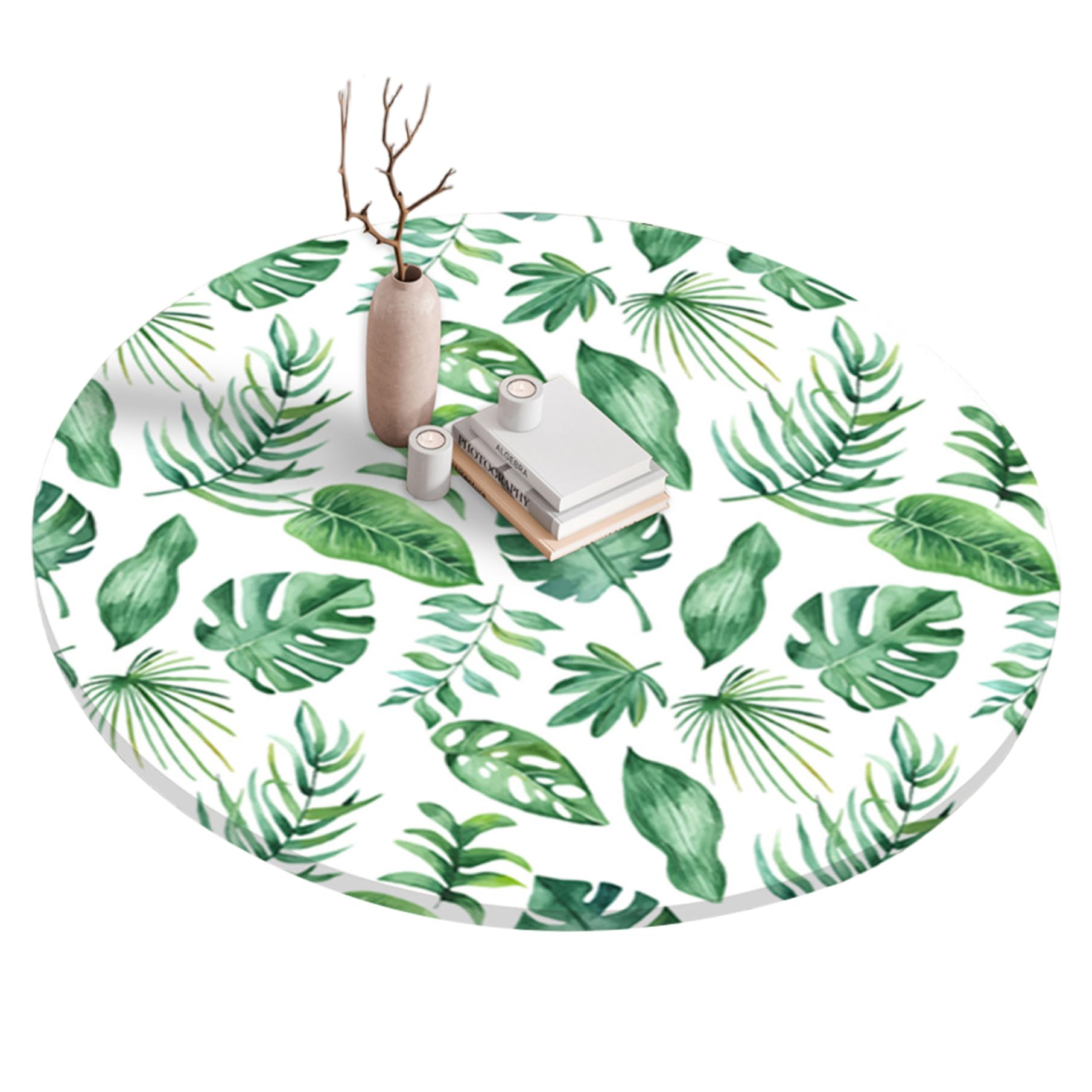 Nappe ronde avec élastique imperméable 55 pouces verte à motif feuilles
