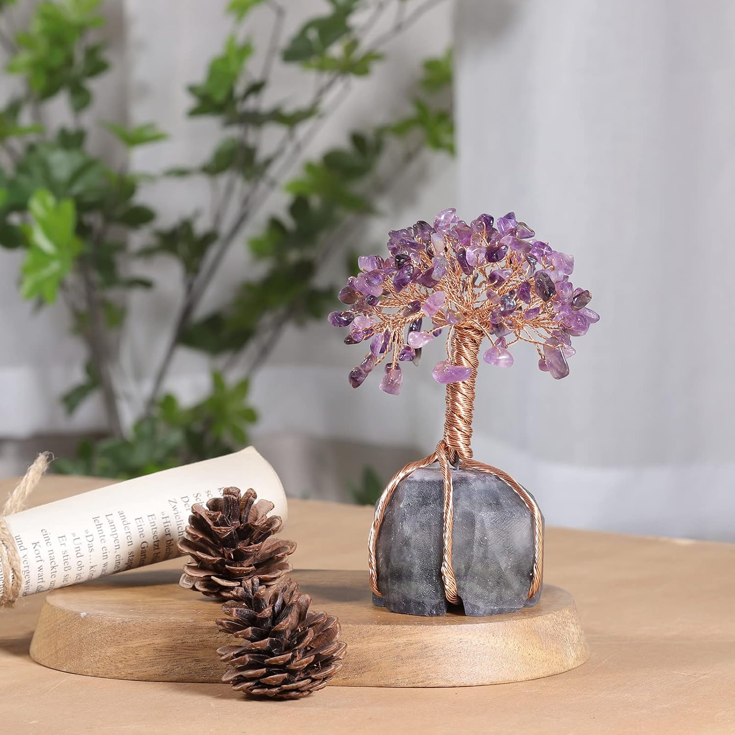 Nupuyai Amethyst Crystal Money Tree with Fluorite Raw Stone Base - Image 4
