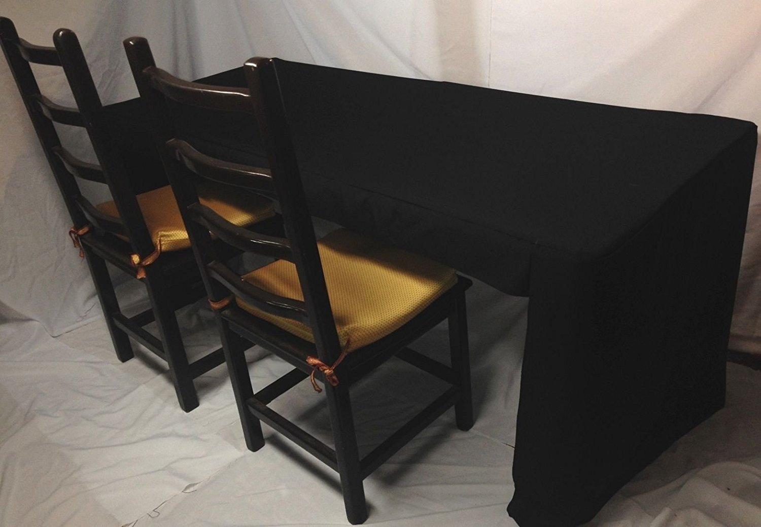 8 Ft Fitted Black Tablecloth - Polyester Rectangular Table Cover For 96x30x30 Inch Tables, Indoor/Outdoor, Party & Trade Shows
