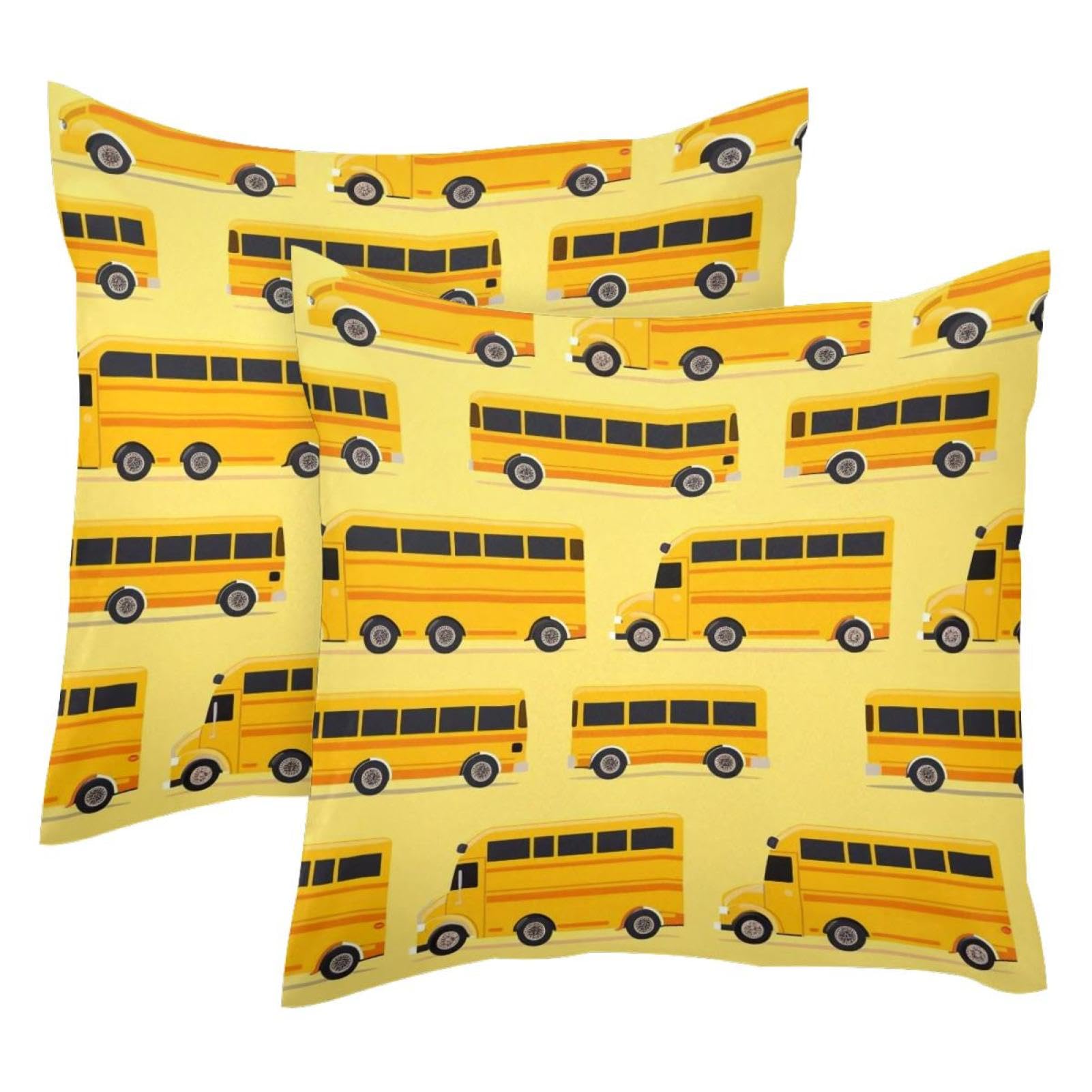 Housses de coussin en velours double face motif bus scolaire, lot de 2 en 50x50 cm