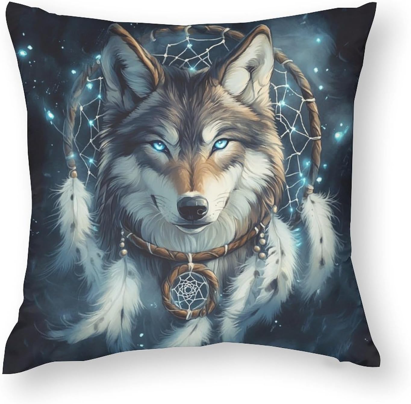 2 Packs Mystical Wolf Animal Throw Pillow Covers for Living Room, Fantasy Dream Catcher Pillow Covers Cushion Case for Couch Sofa Bed, 20x20 inch