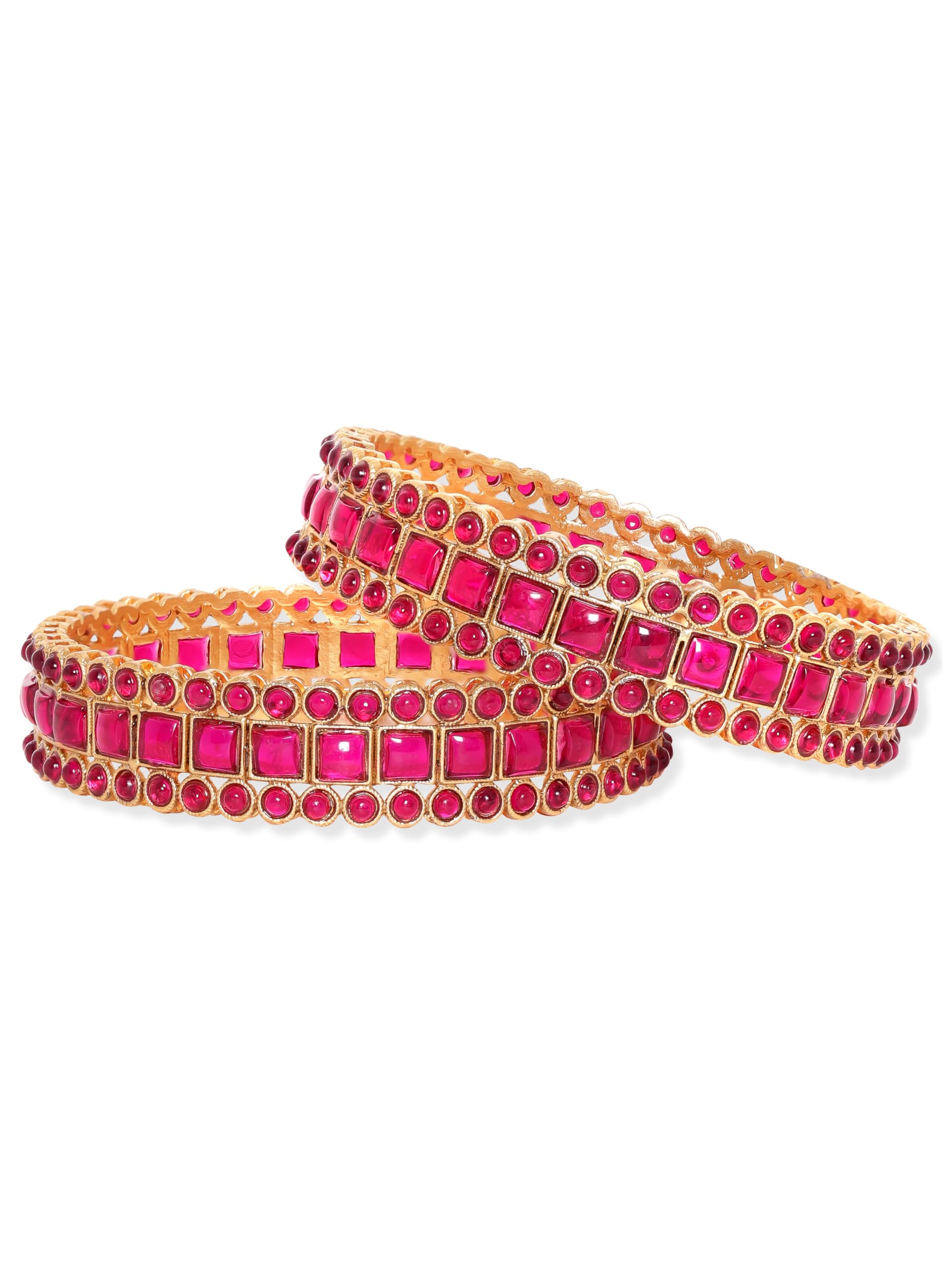 rubans Set of 2 Gold Plated Pink Crystal Kemp Stones Studded Premium Bangles-picture-37