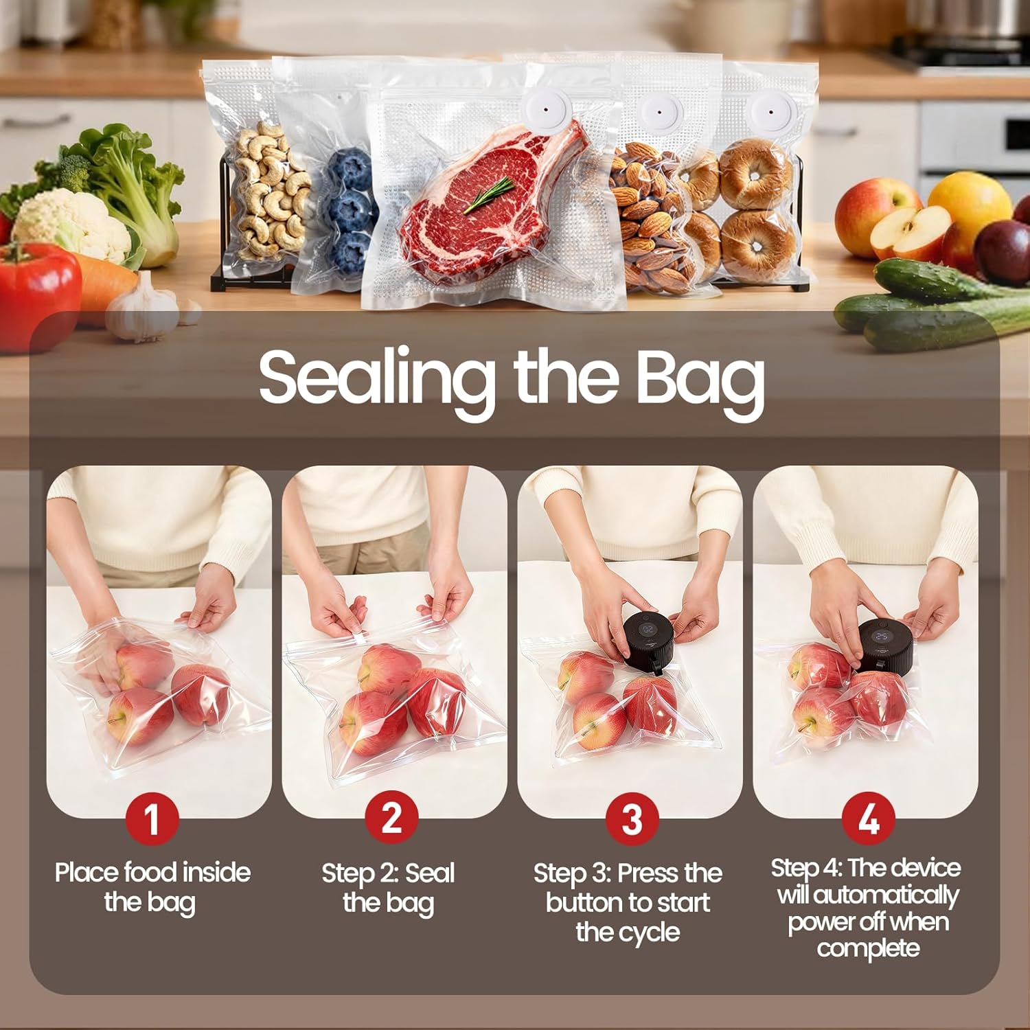 Mason jar vacuum sealer for All Your Food Storage: Wide Mouth Jars, Regular Mouth Jars and Vacuum Bags, Powerful Compact mason genie vacuum sealer kit,Portable Food Sealer Keep Food Fresh Longer