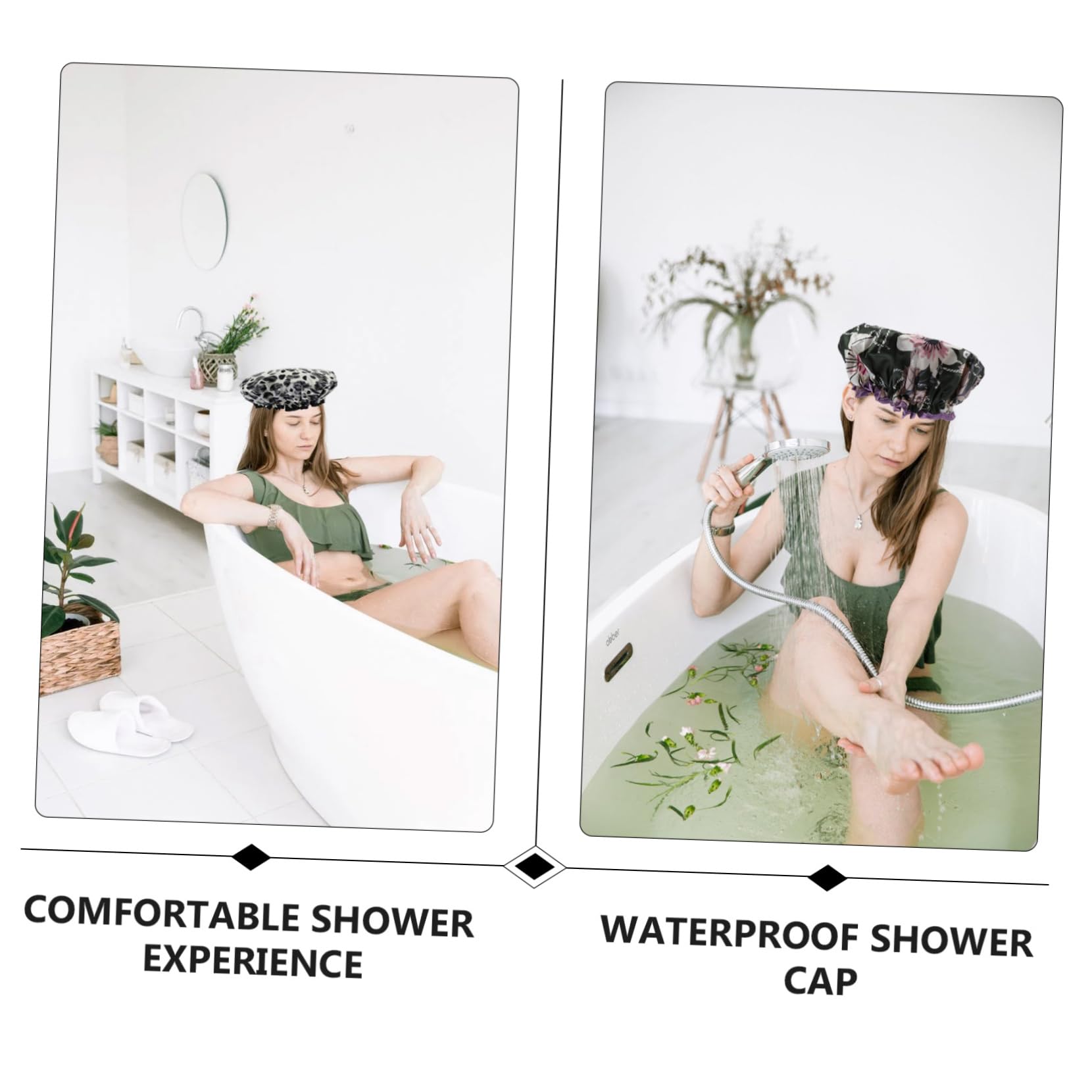 Healvian 9piezas Gorro Ducha Doble Para Mujer Gorro De Baño Elástico Diseño Impreso Para Spa y Cuidado Facial