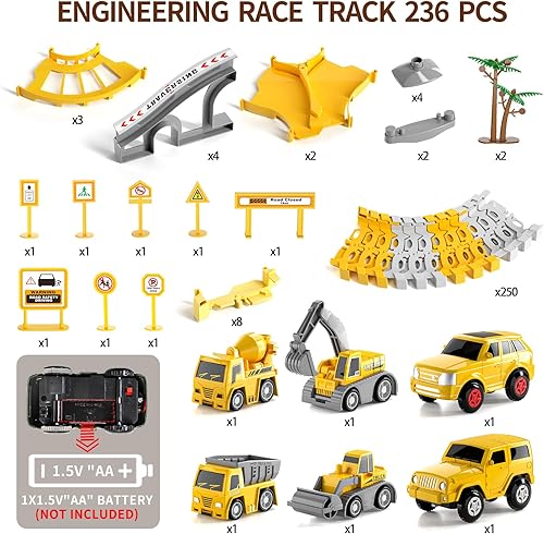 Miniatura 7 de Juguetes de pistas de carreras, regalos para niños de 2, 3, 4, 5 años, 236 piezas de pistas de carreras de construcción, juguetes para niños, 6