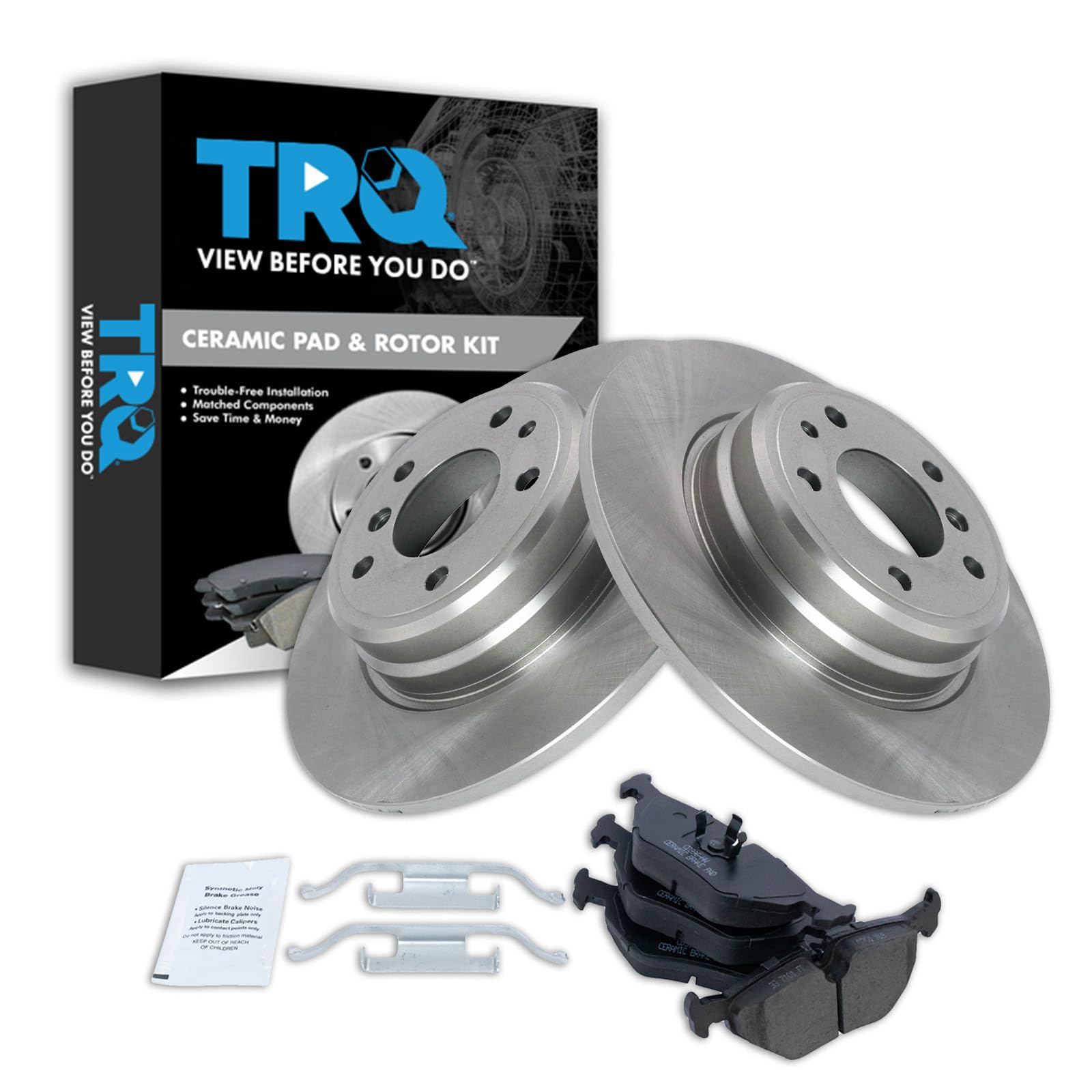 TRQ Rear Brake Pad and Rotor Set Ceramic Compatible with 1994 BMW 740iL