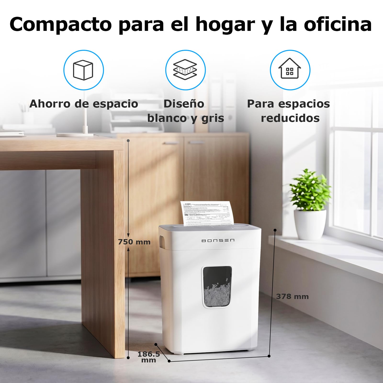 Destructora de Papel microcorte BONSEN P-4 de 6 Hojas, con Papelera de 16L | Destructora de papel y tarjetas de crédito con protección contra sobrecalentamiento, ideal para el hogar y la oficina S5201-W