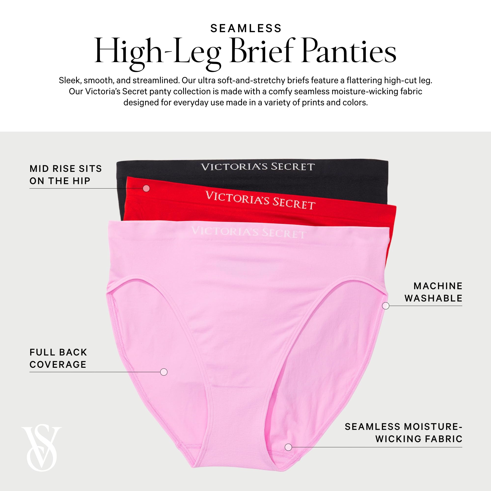 Victoria's Secret Sous-vêtements classiques sans couture pour femmes, culottes à couverture complète pour femmes, lot multiple (XS-XXL)