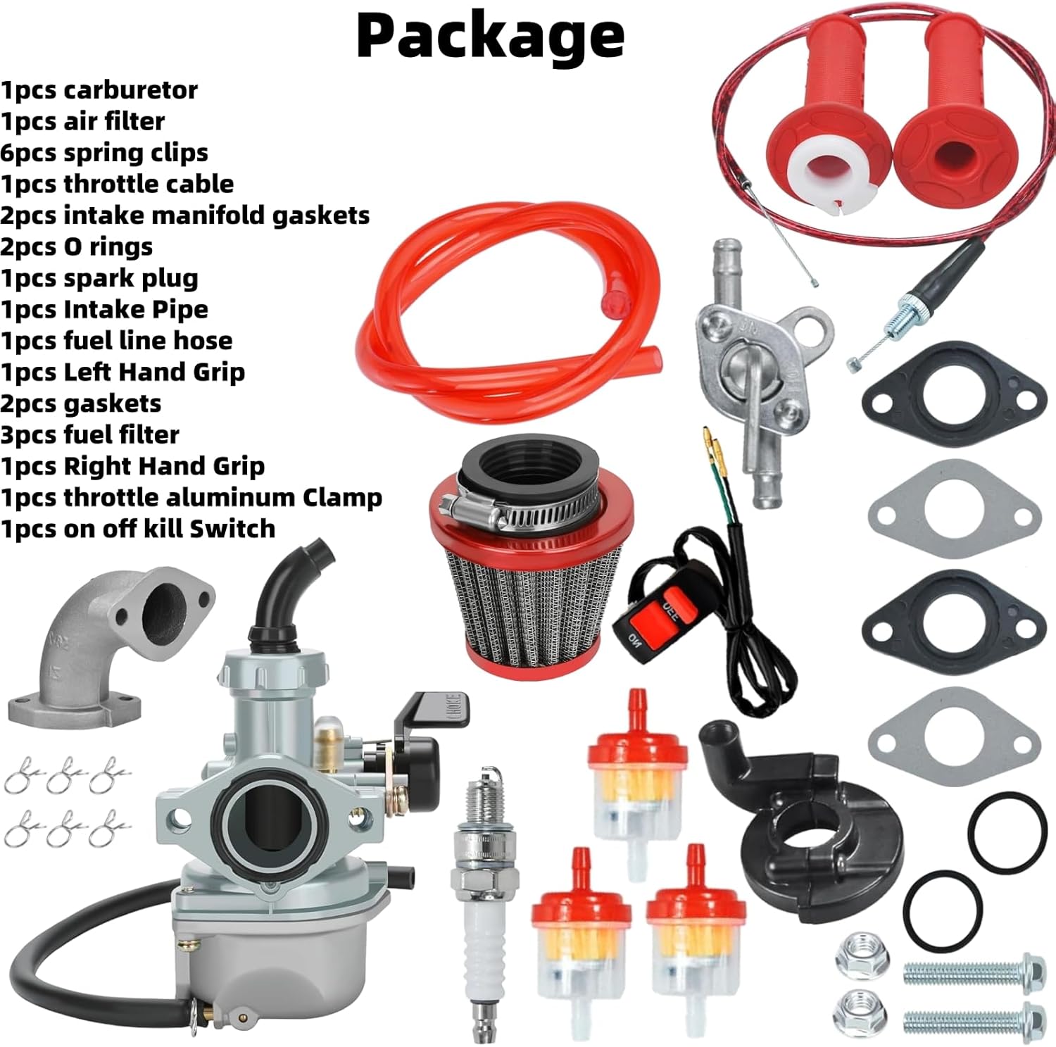 PZ22 Carburetor 22mm Carb Fits for 125cc 110cc CRF110 XR50 CRF50 CRF50f TaoTao SSR110 SSR125 DB14 DB24 Coolster Apollo Pit Dirt Bike 4 Stroke Engine Chinese 4 Wheeler ATV Parts（Red）