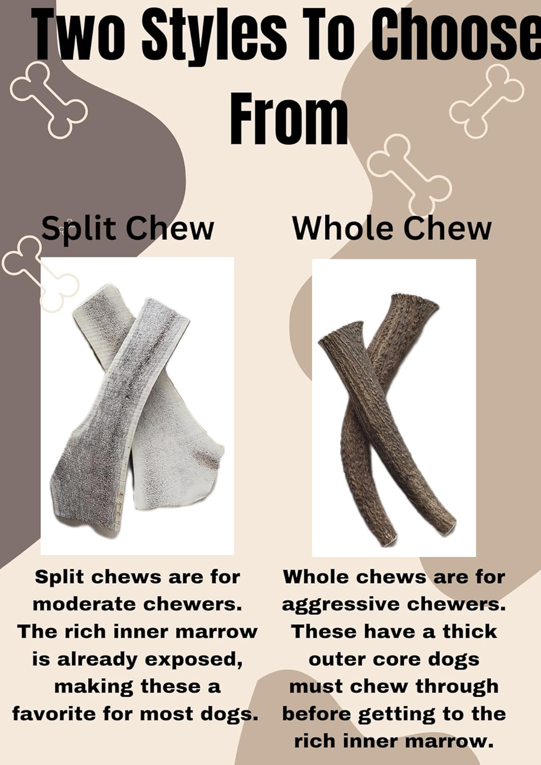 Elk Antler Chew for Dogs, Split or Whole Antler, All Natural Long-Lasting Durable Dog Bone for Aggressive Chewers (Jumbo Split)
