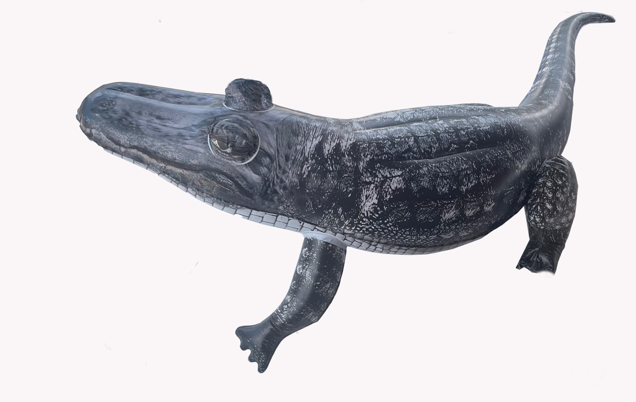 realistic 46" alligator toy float funny and cute. Also serves as a duck deterrent for lakes and pool areas. Perfect for luau, safari, or jungle party decorations and animal-themed birthday parties.