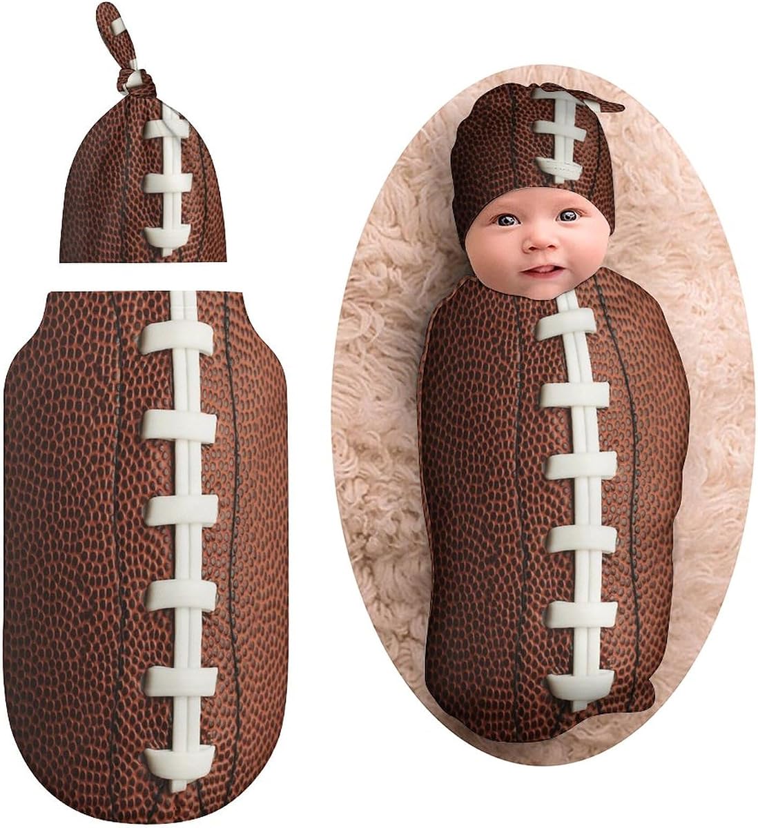 Football Newborn Swaddle Blanket with Beanie Hat, Soft Sleep Sack, Wraps - Gifts for Boys & Girls