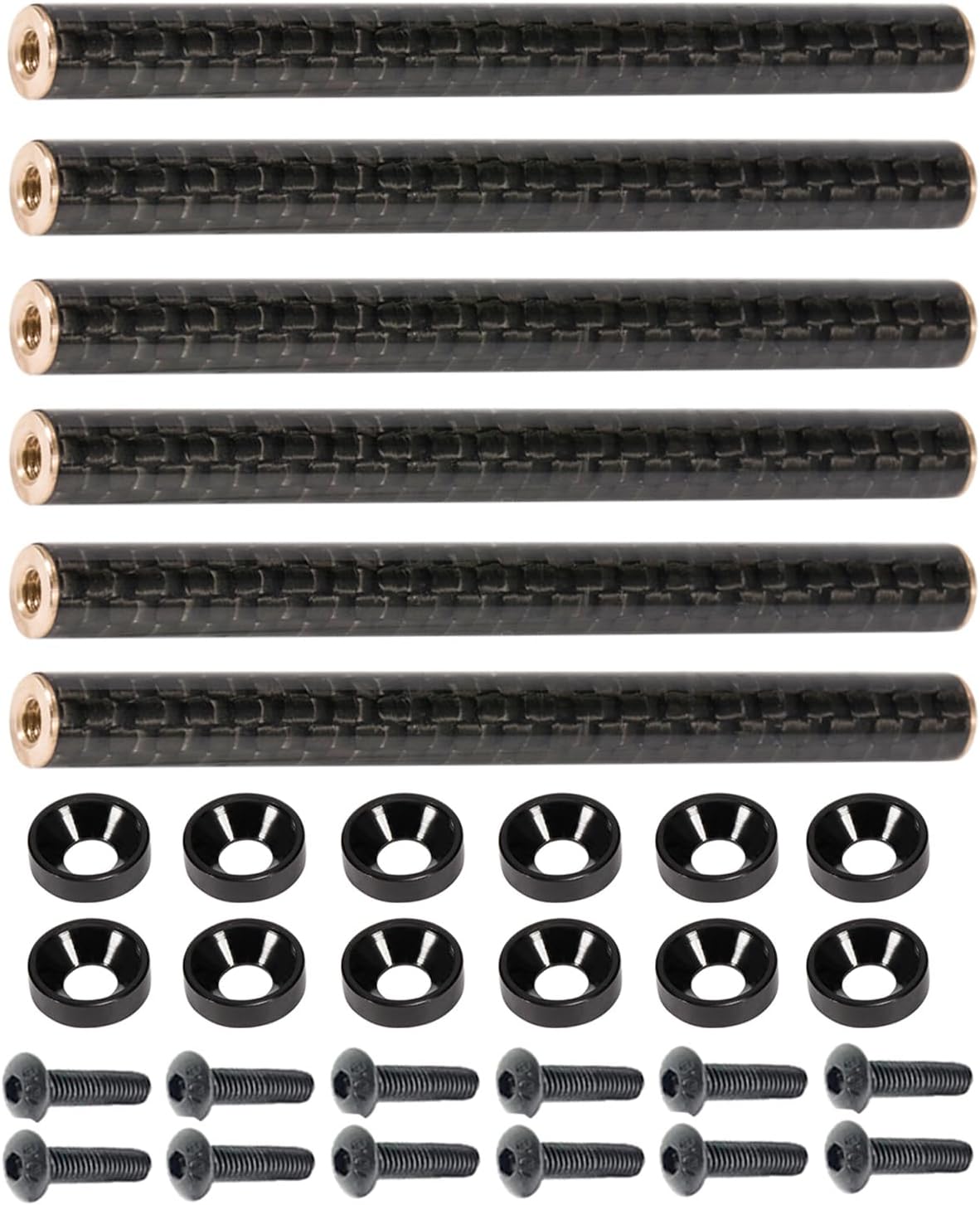 AMK 6Pcs 78mm Carbon Fiber Bumper Tube Link Rods 1/10 Crawler Body Support Bars for LCG Chassis DIY Cheater Rigs Axial SCX10 II Element Enduro TRX6 TRX4 Upgrades (Black)
