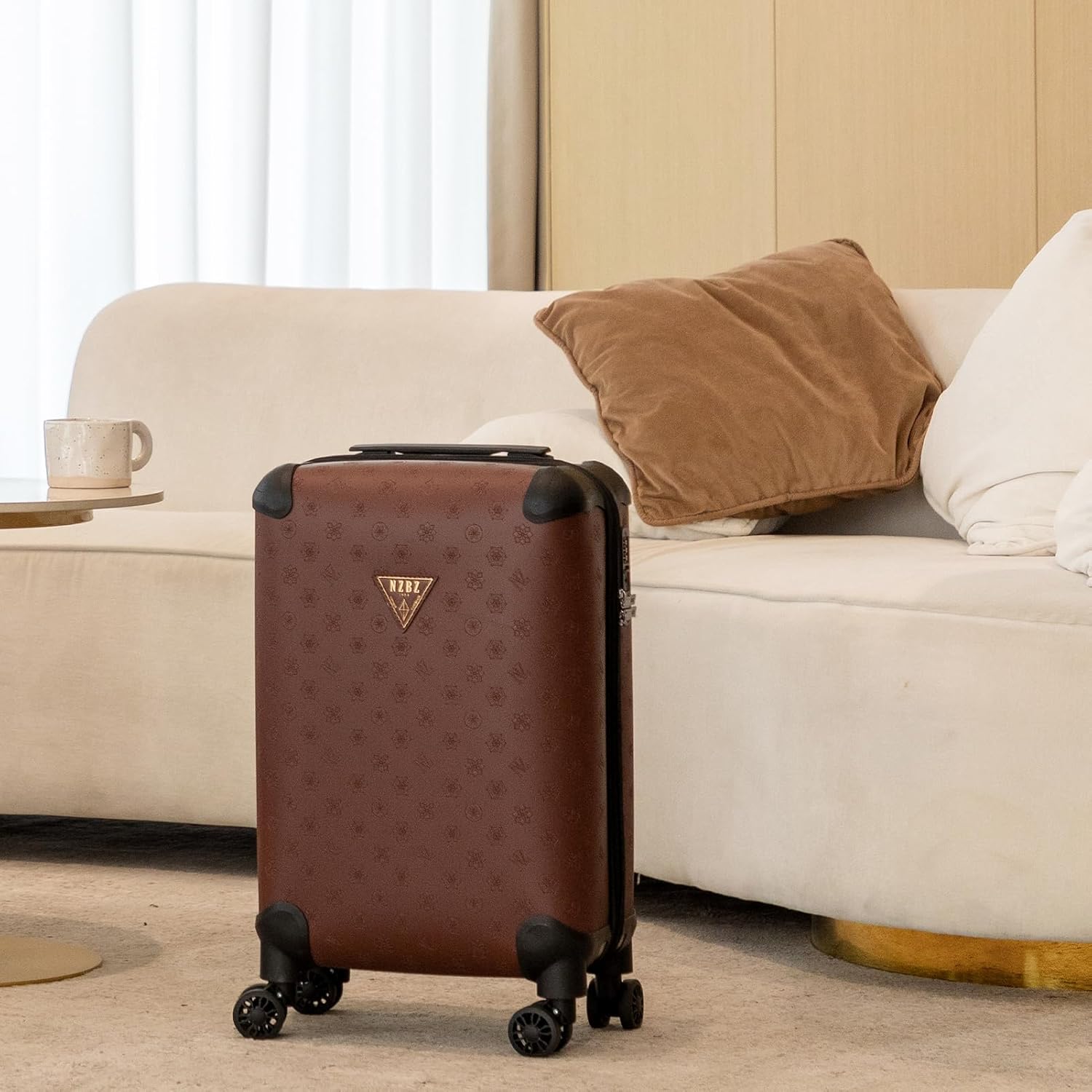 3-Piece Vintage Luggage Set, Monogram Embossed PU Leather Trunk Suitcases, 20/24/28" Lightweight Spinner Luggage with TSA Approved Lock (Caramel Brown)