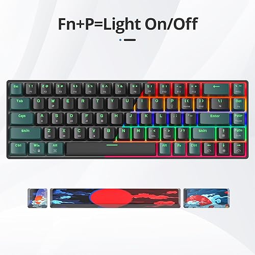 Miniatura 7 de Teclado mecánico compacto 65% para juegos, interruptores rojos lineales retroiluminados con LED, mini teclado con cable para computadora portátil de