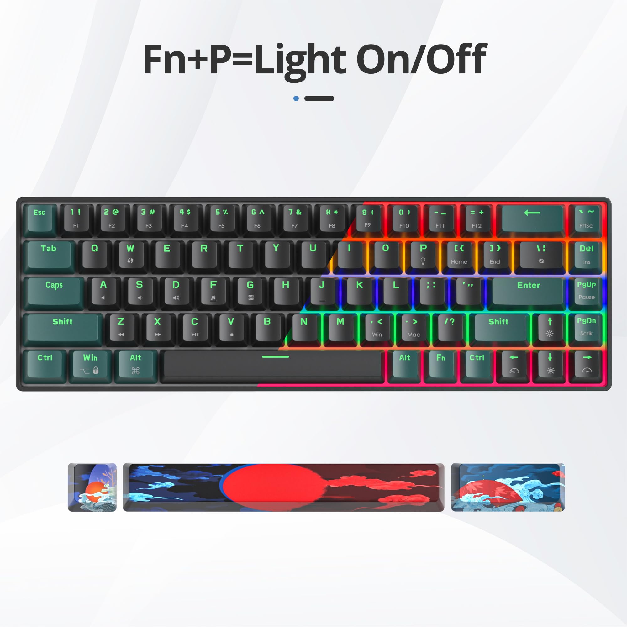 Teclado 65%, Compact Mechanical Keyboard 68 Teclas,Teclado Gaming 60 Mecanico with Interruptor Rojo Lineal,QWERTY Americano para Computadoras Portátiles de Escritorio y Gamers