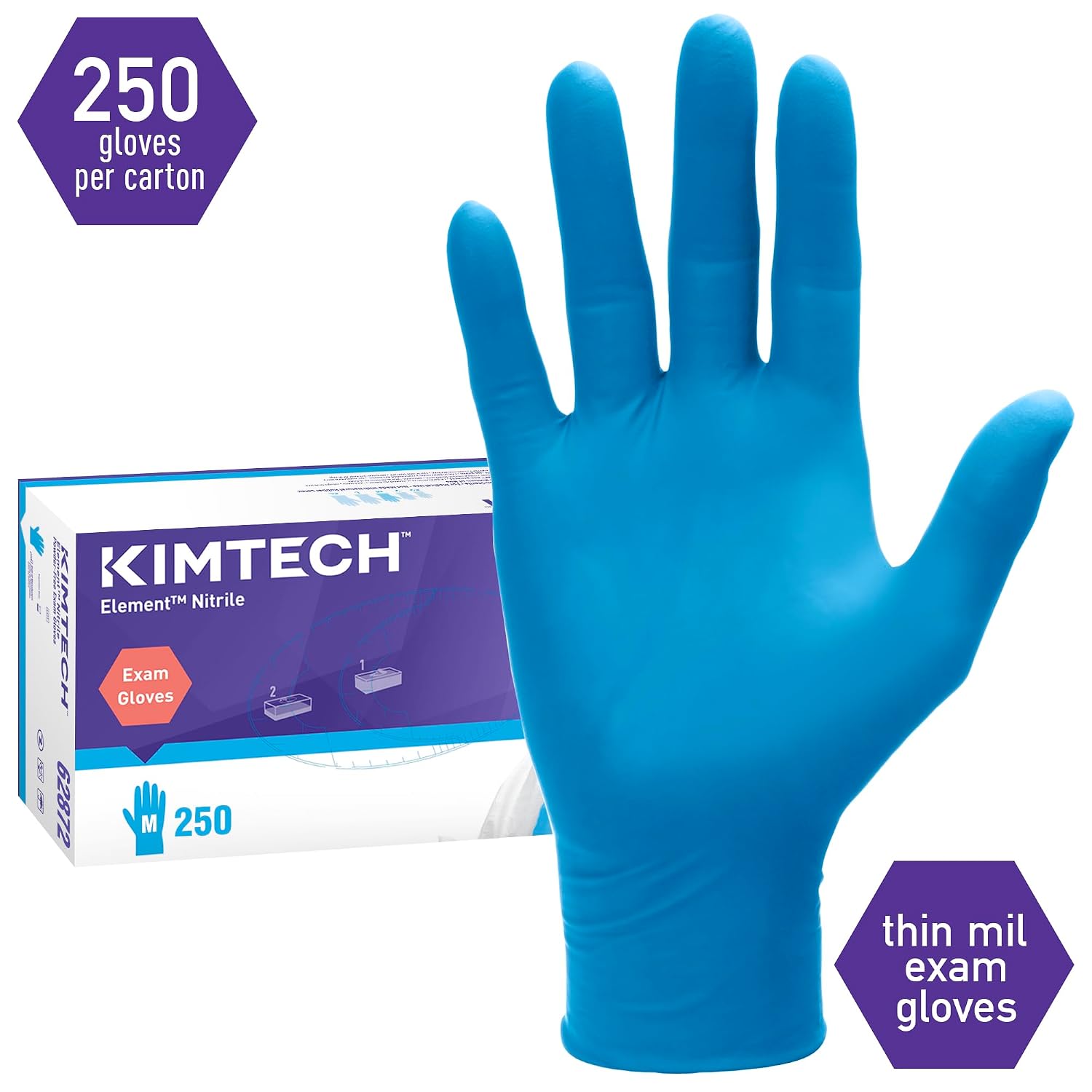 KIMTECH™ Element™ Nitrile Exam Gloves (62872), Thin Mil, 3.2 Mil, Ambidextrous, 9.0”, M, 250 / Box