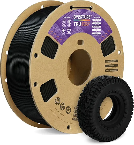 OVERTURE TPU Filament 1.75mm Flexible Roll, 95A Soft 3D Printer Filament, 1kg Spool (2.2 lbs), Fit Most FDM Printer (TPU Black)