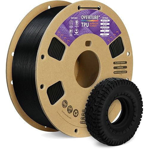 OVERTURE TPU Filament 1.75mm Flexible Roll, 95A Soft 3D Printer Filament, 1kg Spool (2.2 lbs), Fit Most FDM Printer (TPU Black)