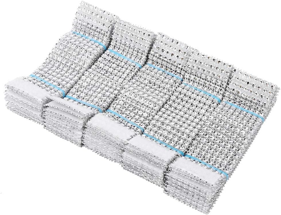 Napkin Rings 5x1.5inch 50Pcs Napkin Holder Rhinestone Rings Buckles Rhinestone Diamond Mesh Wrap Ribbon Bouquet Wrapped Ribbon for Table Settings Wedding Birthday - Image 4