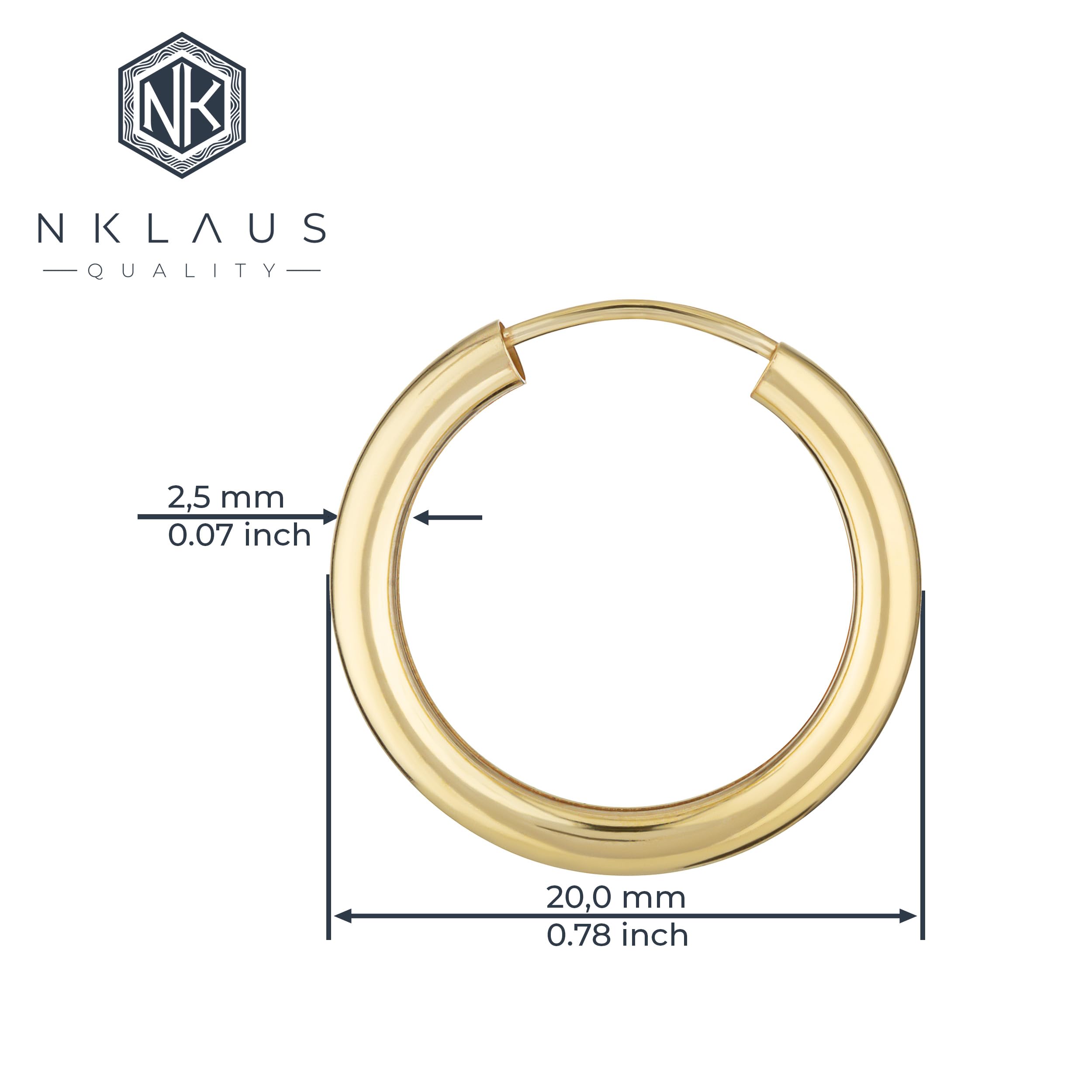 NKlaus EINZEL 333 żółte złoto CREOLE kolczyk biżuteria do uszu okrągły złoty kolczyk 20 mm 1850, Żółte złoto, Bez kamieni szlachetnych