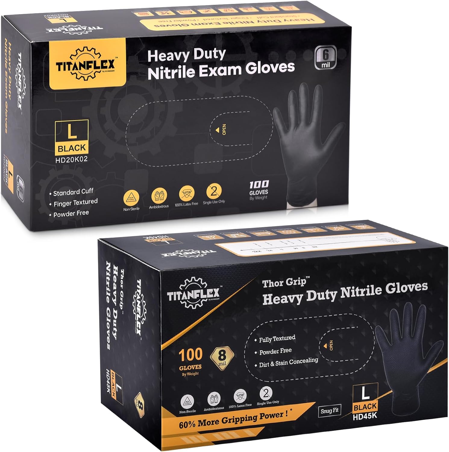 TitanFlex Disposable Nitrile Gloves - Black, Large 100-ct Box, Heavy Duty, Latex Free, Food Safe for Cooking & Food Prep