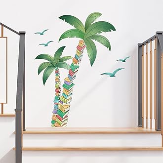 Book Tree Wall Decals Peel and Stick , Green Tropical Plants Wall Stickers & Murals for Reading Corner Classroom Library Wall Decor ,School Counselors' Supplies - Gifts for Teachers and Counselors