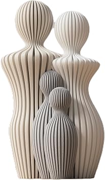 Znet3D Modern Abstract Family Sculpture Father, Mother & Two Children Customizable Ribbed Figurine Set Handmade Symbol of Unity & Love, Home Decor