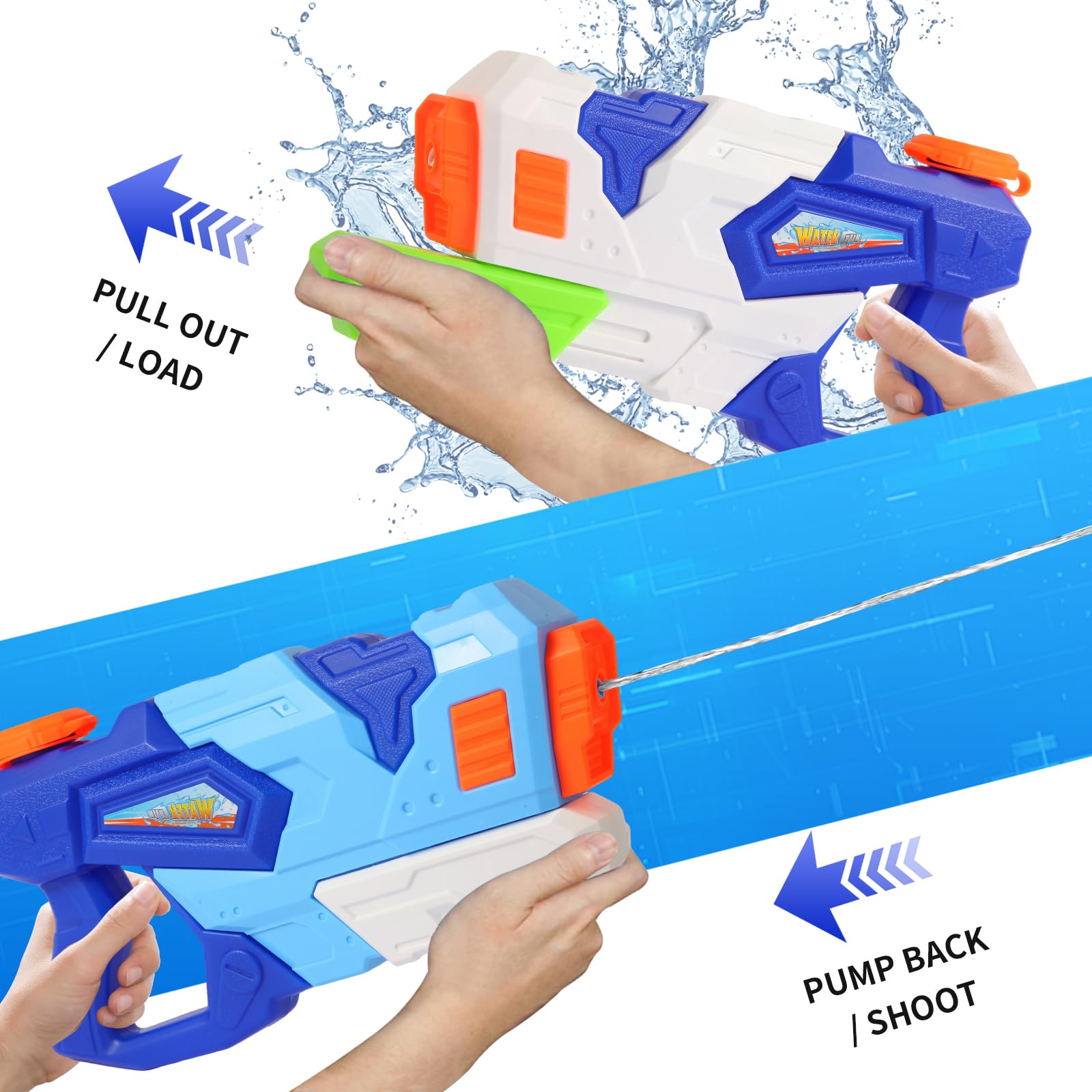 Wasserpistole für Kinder Erwachsene, 2 Stücke 700ML Wasserspritzpistole mit 10 Meter Großer Reichweite, Outdoor Spielzeug für Sommer, Strand, Pool, Garten