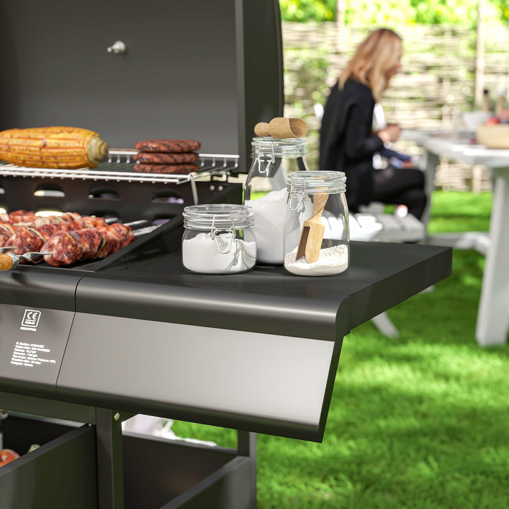 Outsunny Barbecue a Gas 4+1 Bruciatori 15.2 KW Acciaio PP con Ruote Armadietto Termometro Nero