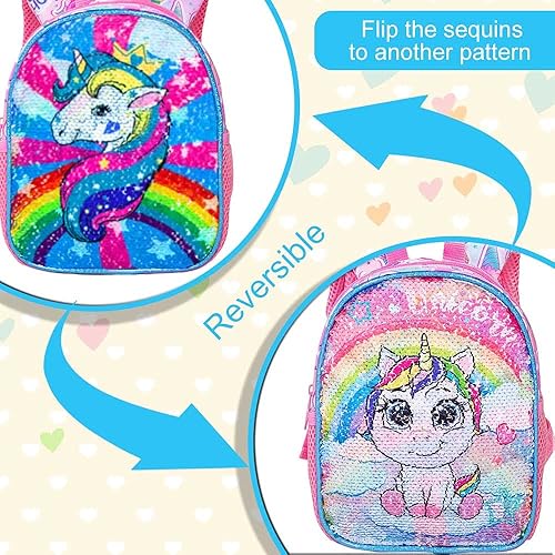 Miniatura 2 de AGSDON Mochila para niños pequeños con correa, correas de seguridad para bebés de 9.5 pulgadas, con correa extraíble, sirena, unicornio, dinosaurio,